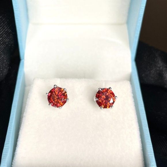 2.0ct Orange Moissanite Diamond 6 Prong Earrings for Women 925 Sterling Silver - Picture 6 of 10